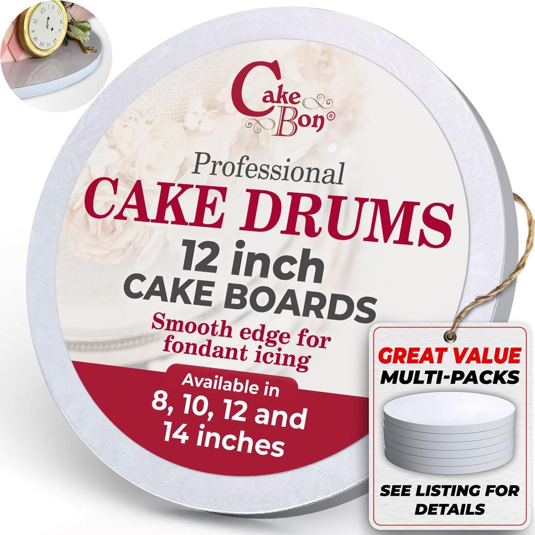 Cakebon Round Cake Boards - Sturdy 1/2 Thick Drums - 12 Inch Professional Smooth Straight Edges White 1-Pack