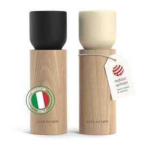 LARS NYSØM Wooden Salt and Pepper Grinder Set Manual - Salt and Pepper Mills with Adjustable Ceramic Grinder - Elegant Beechwood Pepper and Salt Mill Set for Dining Table (Black/ Beige)