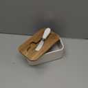 LE TAUCI Butter Dish with Lid for Countertop, Ceramic Butter Container, Embossed Butter Keeper with Acacia Wood lid, Knife, and Airtight Cover, Farmhouse Decor - Set of 1, Arctic White, Fireworks