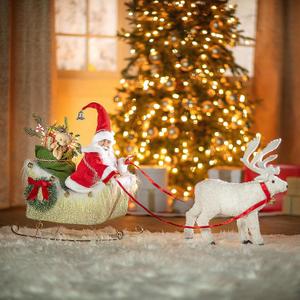 Animated Santa Sleigh & Reindeer Plastic Decoration – 38" x 10" x 16" (1 Set) - Festive Light-Up Holiday Display for Christmas, Parties & Winter Celebrations
