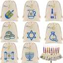Kigeli 8 Pieces 8 Nights of Hanukkah Gift Bags Hanukkah Countdown Drawstring Burlap Bags Chanukah Reusable Drawstring Gift Bags Festival of Lights Linen Treat Goodie Bags Hanukkah Party Gifts