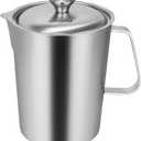 Consfly Stainless Steel Measuring Cup with Lid 2L 70 OZ, Large Mouth Graduated Beakers Metal Pitcher with Marking and Handle
