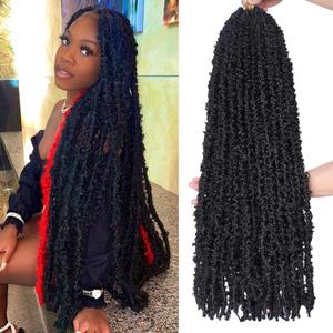 Leeven 30 Inch Long Butterfly Locs Crochet Hair 6 Packs Distressed Locs Crcoeht Braids Hair Natural Black Pre looped Synthetic Messy Goddess Butterfly Soft Locs Crochet Hair Extensions 1B#