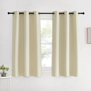 NICETOWN Kitchen Curtains, Short Curtains for Bedroom Windows, Beige, 42" W by 60" L, 1 Pair, Thermal Insulated Room Darkening Curtain Panels for Girls Room, Cafe