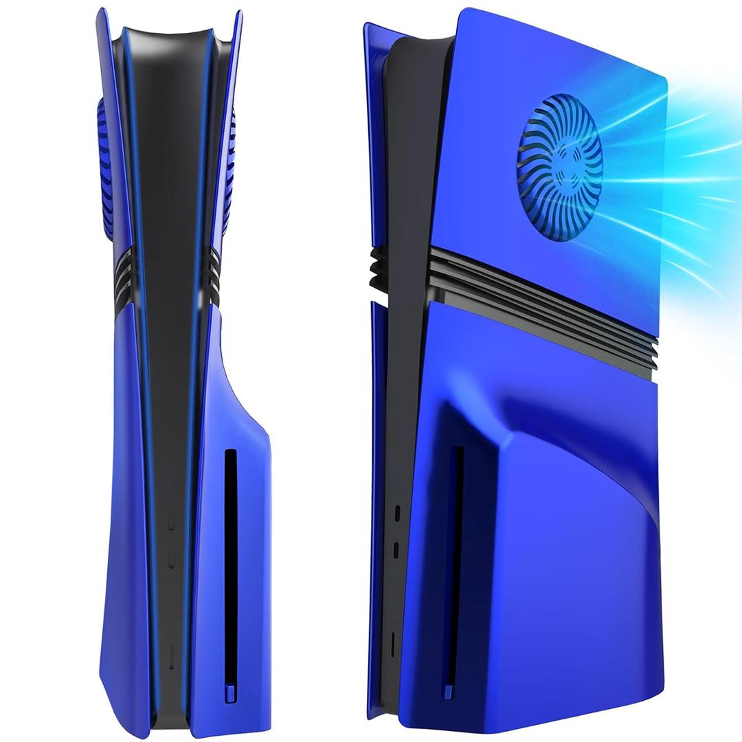 Cover Plates for PS5 Pro Disc Edition with Cooling Vent, PS5 Pro Faceplate ABS Hard Shockproof Anti-Scratch Dustproof Protective Plates, Replacement Side Shell Skin Case for PlayStation 5 Pro -Blue