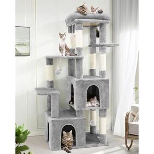 Globlazer Cat Tower for Indoor Cats, Heavy Duty Cat Trees for Large Cats Adult Big Cats Maine Coon Cat Tree Tower with Scratching Post, Extra Large Top Perch, Cat Condos, F61, Light Grey, 61inch