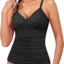Yonique Women's Tankini Top Swimwear Twist V Neck Swimsuits Tummy Control Bathing Suits Top Only, S
