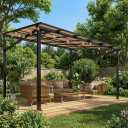 10x12ft Lean to Gazebo with Polycarbonate Hardtop Roof - Hardtop Wall Pergola, Aluminum Frame Wall Mounted Gazebo for Patio, Deck, Yard, Garden & Party Shade