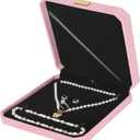 LETURE Large Jewelry Set Gift Box, Velvet Octagonal Necklace Ring Earring Pearl Storage Holder Boxes for Wedding Anniversary,Big Pendant Necklaces Organizer Display Case for Women Girl (Pink)