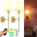 Battery Operated Wall Sconces Set of Two, Rechargeable Wall Light with Remote Control, Dimmable 1800K-6000K LED Wall Lamp, 9 Color Modes, Wireless Sconce Wall Decor Set of 2 for Living Room, Bedroom
