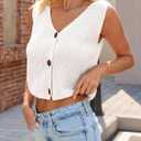 Saodimallsu Womens Cropped Sweater Vest V Neck Button Down Y2k Crop Knit Summer Trendy Sleeveless Chunky Tank Tops (L)