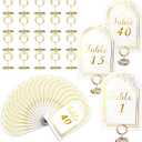 Wedding Table Numbers 1-40, 40 White Gold Cards with 40 Gold TableNumber Holders for Wedding Reception(Card and Holder)