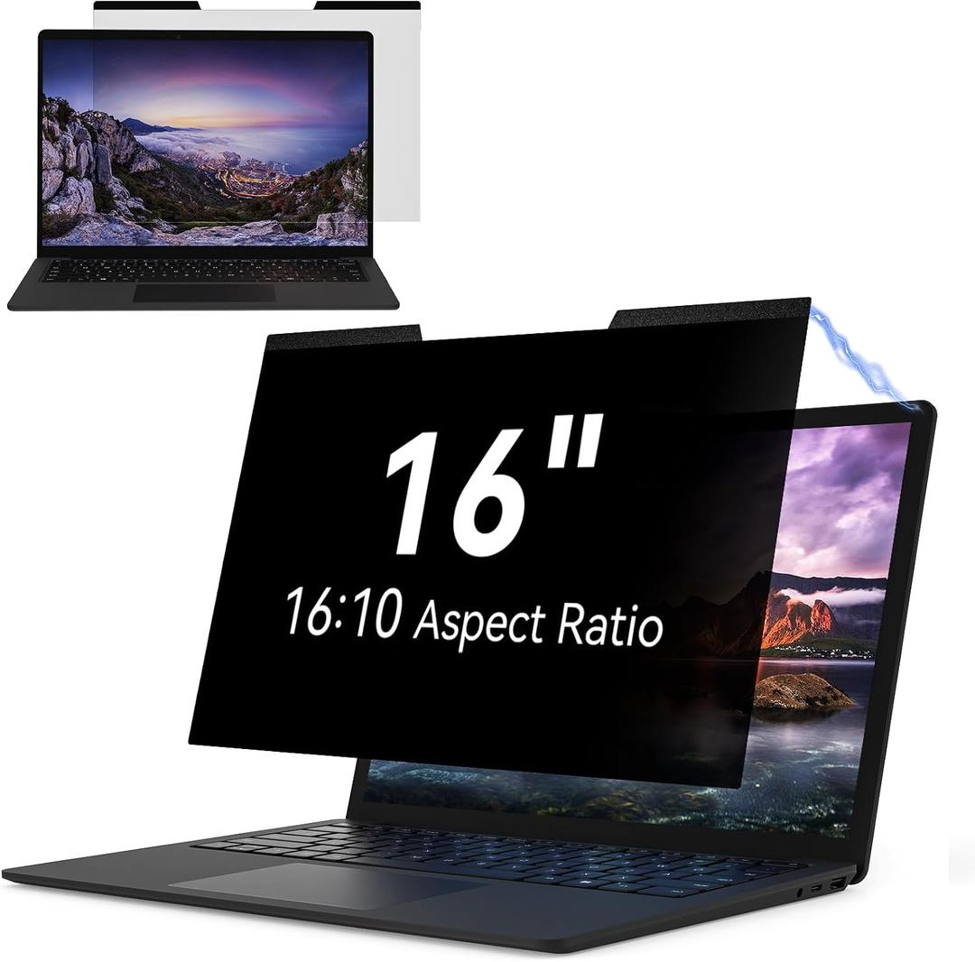 IPROKKO Magnetic Laptop Privacy Screen 16 Inch for 16:10 Aspect Ratio, Removable 16" Anti Glare Blue Light Spy Protector Monitor Filter Shield Compatible with HP Dell Xps Acer Asus Samsung Lenovo ThinkPad Envy Computer