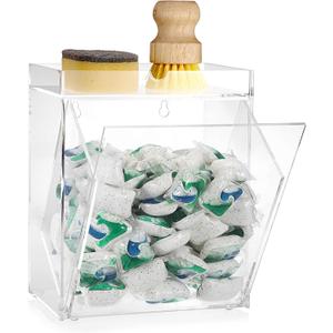 Sumnacon Dishwasher Pods Container Flip-over Laundry Pods Container withTray for Laundry Room Organization Wall Mounted Dishwasher Pod Holder for Kitchen Sink Acrylic Container for Candy,Dry Ball