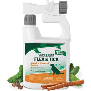 Vet's Best Flea and Tick Yard and Dog Kennel Spray, Mosquito Repellent with Certified Natural Oils, Plant Safe with Ready-to-Use Hose Attachment, Flea and Tick Prevention for Dogs, 32 oz