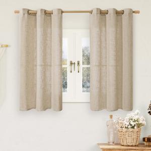 LAMIT Short Linen Curtains 45 Inch Long 2 Panels for Kitchen, Brown Light Filtering Panels Bronze Grommet Burlap Textured Window Drapes for Cafe/Windows/Dining Room, 34 x 45 Inch