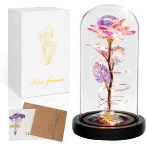 Childom Mothers Day Flowers Gifts for Mom from Daughter Son,Birthday Gifts for Women,Mom Presents for Her,Colorful Rainbow Light Up Rose in A Glass Dome Grandma Presents for Her Wife Girls Valentines