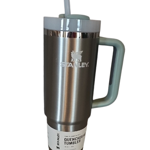 Stanley Quencher H2.0 Silver and Mint Tumbler with Straw, 30oz.