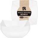 R-kay 6 Pack Square Plastic Serving Bowls - White Plastic bowls 16 Oz - Premium White Bowls Disposable Heavy Duty For Weddings Catering And Birthday parties
