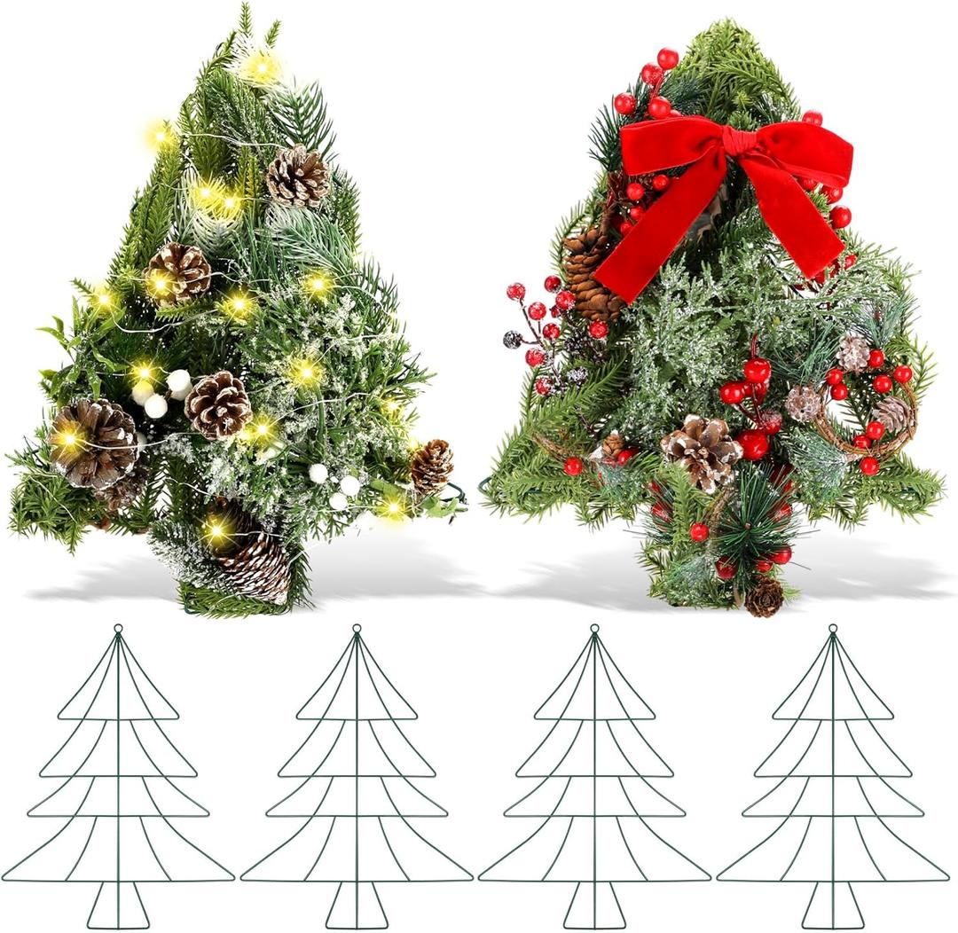 6 Pcs 13 Inch Christmas Wreath Christmas Tree Wire Wreath Metal Frame Xmas Garland DIY Craft for Holiday Wall Porch Home Decoration Front Door Chair Fireplace Hanging Decor Xmas Tree