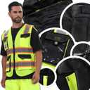 JKSafety Hi Vis Reflective Safety Vests for Men Women High Visibility Vest with Pockets Mesh Fabric Construction Safety Apparel Neon Vest for Work (220-Black, S) 