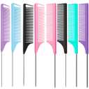 8pcs Rat Tail Combs Set,Long Steel Pin Teasing Combs for Salon Hair Stylists,2 styles and multiple colorsb of Metal Parting Combs for Women,Hair Teasing Fine Tooth Comb Aigee