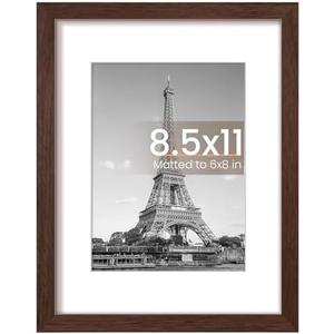 upsimples 8.5x11 Picture Frame, Display Pictures 6x8 with Mat or 8.5x11 Without Mat, Wall Hanging Photo Frame, Brown, 1 Pack