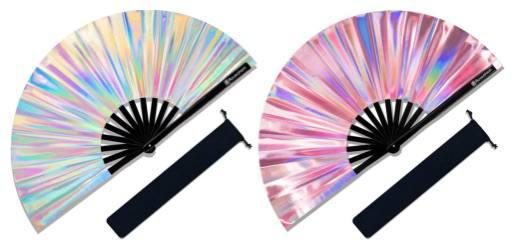Large Rave Fan, Clack Folding Hand Fan with Premium Fabric, Thick Bamboo Frame for Men Women Gift for EDM, Festival, Club, Party, Dance, Decoration, Set Of 2