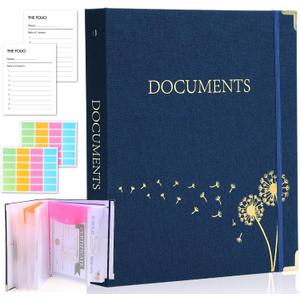 XKDOUS Document Organizer Linen Folio Folders with 9 Pockets, 3-Ring Accordion Storage Binders Expanding File Folder for Important Papers, End of Life Planner Book, in Case If I Die File Folder (Navy)