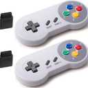 KIWITATA 2 Pack Wireless Controller for SNES Original Console, 2.4GHz Rechargeable Wireless Remote Gamepad for SNES Nintendo Entertainment System Console-7 Pin Connector (Colorful button)
