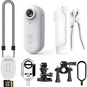 4K Mini Body Camera, 128GB Small Body Camera with 360 Rotatable Clip, Magnetic Lanyard, Easy to use for Recording Life, Work, Speeches, Traveling and Pet Walks (White)