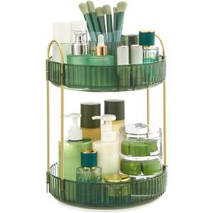 SONGMICS Makeup Organizer, 2-Tier Round Rotating Skincare Organizer Countertop, Customizable, Toiletries Vanity Organizer, Lazy Susan, Gift, Pale Green UJKA012C01