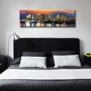 DJSYLIFE Boston Skyline Wall Art Canvas Prints Colorful USA City Night Pictures Modern Panoramic Cityscape Posters Paintings for Bedroom Office Decor, Ready to Hang 13.8"x45.3"