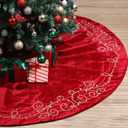 72inch Extra Large Christmas Tree Skirt Red Luxury Velvet Plush Fur Skirts Baroque Tree Skirts with Gold Embroidered Pearls and Crystals Trees Skirt for Christmas Holiday Party Home Decorations