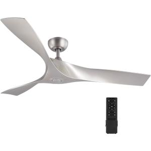 VONLUCE Ceiling Fan No Light, 52" Mid Century Ceiling Fans and Remote Control, 6 Speeds Noiseless DC Motor, 3 ABS Blades, Indoor Ceiling Fan for Kitchen Bedroom Living Room Farmhouse, Nickel