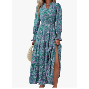 PRETTYGARDEN Women's Floral Maxi Dress 2025 Fall Long Sleeve V Neck Casual A Line Long Flowy Boho Party Dresses, XL
