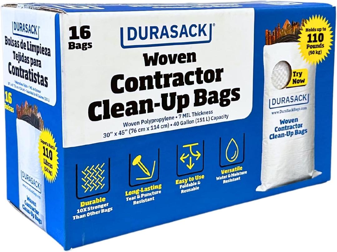 DURASACK Contractor Bags Heavy Duty 40-Gallon Reusable White Woven Polypropylene Contractor Garbage Bags, Pack of 20