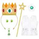 Princess Crown Accessories Set  Flower Tiara, Brooch, Earrings, Gloves, Gold Fairy Wand & Mushroom Keychain for Adults Dress-Up Halloween Birthday Cosplay