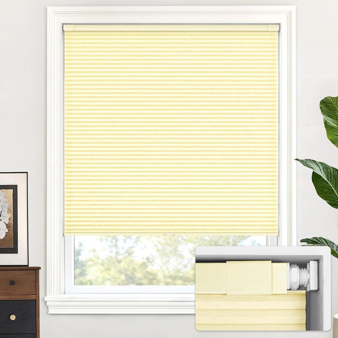 LazBlinds Cordless Cellular Shades, No Tools No Drill Light Filtering Honeycomb Shades Pleated Blinds for Windows, 33'' W x 64'' H, Alabaster