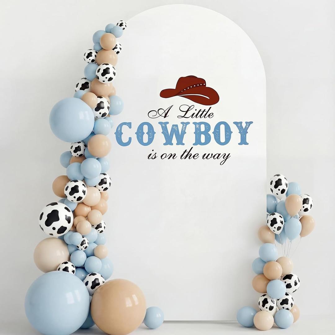 HunnmingRe A Little Cowboy is on the Way Shower Arch Backdrop Cover 6.6 ft Cowboy Spandex Stretchy Romantic Arch Cover Backdrop Decor for Western Rodeo Gender Reveal Birthday Party Decor (Blue)