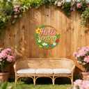 Spring Decoration Door Wreath, Wooden Hollow Floral Hello Spring Sign for Front Door Wall Sign Home Decor Farmhouse Wall Hanging Indoor Outdoor Party Supplies