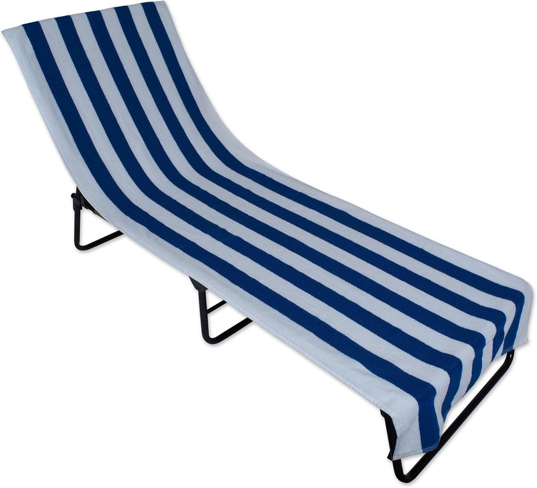 DII Stripe Beach Lounge Chair Towel with Fitted Top Pocket, 26x82, Blue