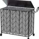 WOWLIVE Laundry Basket with Wheels, 142L Hamper 3 Section with Lid, Dirty Clothes Hamper with Removable Bags, Large Capacity Iron-Made Organizer Laundry Sorter for Dorm, Grey