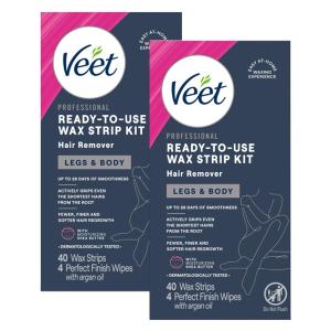 Veet Ready-to-Use Dermatologically Tested 40 Count Hair Remover Wax Strip Kit for Legs & Body (2 Pack)