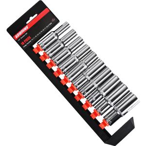 Egofine 10PCS 1/2 Drive Deep Socket Set,Metric Socket Set10mm-21mm,6 Point Socket Set With Hanging Bracket,Cr-V Steel