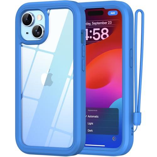 ANB for iPhone 14 Plus case& iPhone 15 Plus case,Soft Silicone and Clear Hard PC Back 3in1 Full Body Shockproof Heavy Duty Military-Grade Drop Protection Cover. (Blue)