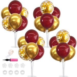 TONIFUL 4 Set Burgundy Red Gold Balloon Centerpieces for Table,Balloon Stand Kit for Graduation Decorations 2026,Christmas,2026 New Year's Eve,Anniversary,Casino,Thanksgiving,Birthday Decorations