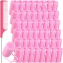 Syhood 48 Pcs Foam Sponge Hair Rollers Soft Sleeping Curlers Flexible Sponge Curler and Rat Tail Comb for Women Hairdressing Styling(Pink,1.57 inch)