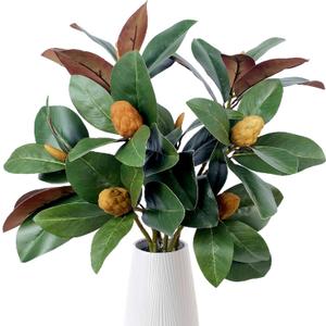 Pack of 4 - Faux Magnolia 32 Inch Long Artificial Magnolia Leaves Branches Fall Greenery 3D Plastic Printing Houseplant Plant for Indoor Outdoor Home Wedding Centerpiece Decor (Green - Pack of 4)