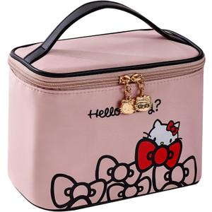 AmBealla Makeup Bag Large Waterproof Cosmetic Bags with Makeup Brush Holder, Cute Printed Makeup Organizer for Women Traveling,Portable Toiletry Bag for Girls (003 Gentle Pink)